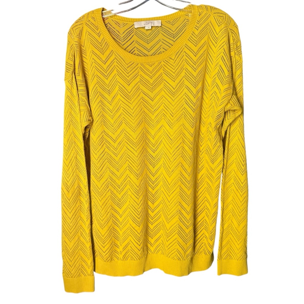 LOFT Cotton Yellow Pointelle Long Sleeve Crew Neck Sweater